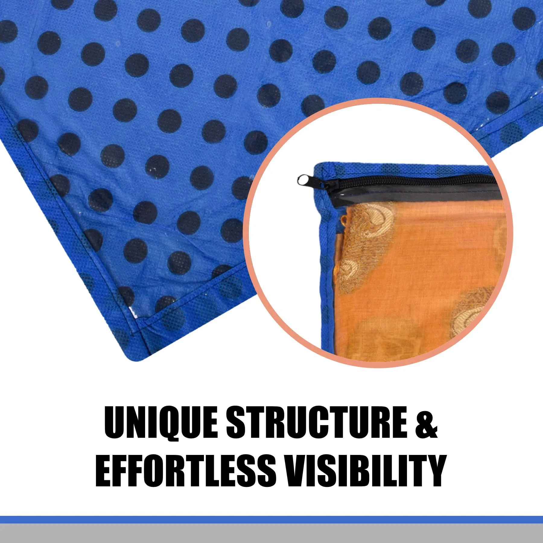 Kuber Industries Saree Cover | Clothes Storage Bag | Single Packing Saree with Zip Closure | Wardrobe Organizer | Cloth Stoarge Organizer | Dot Design | Pack of 24 | Blue