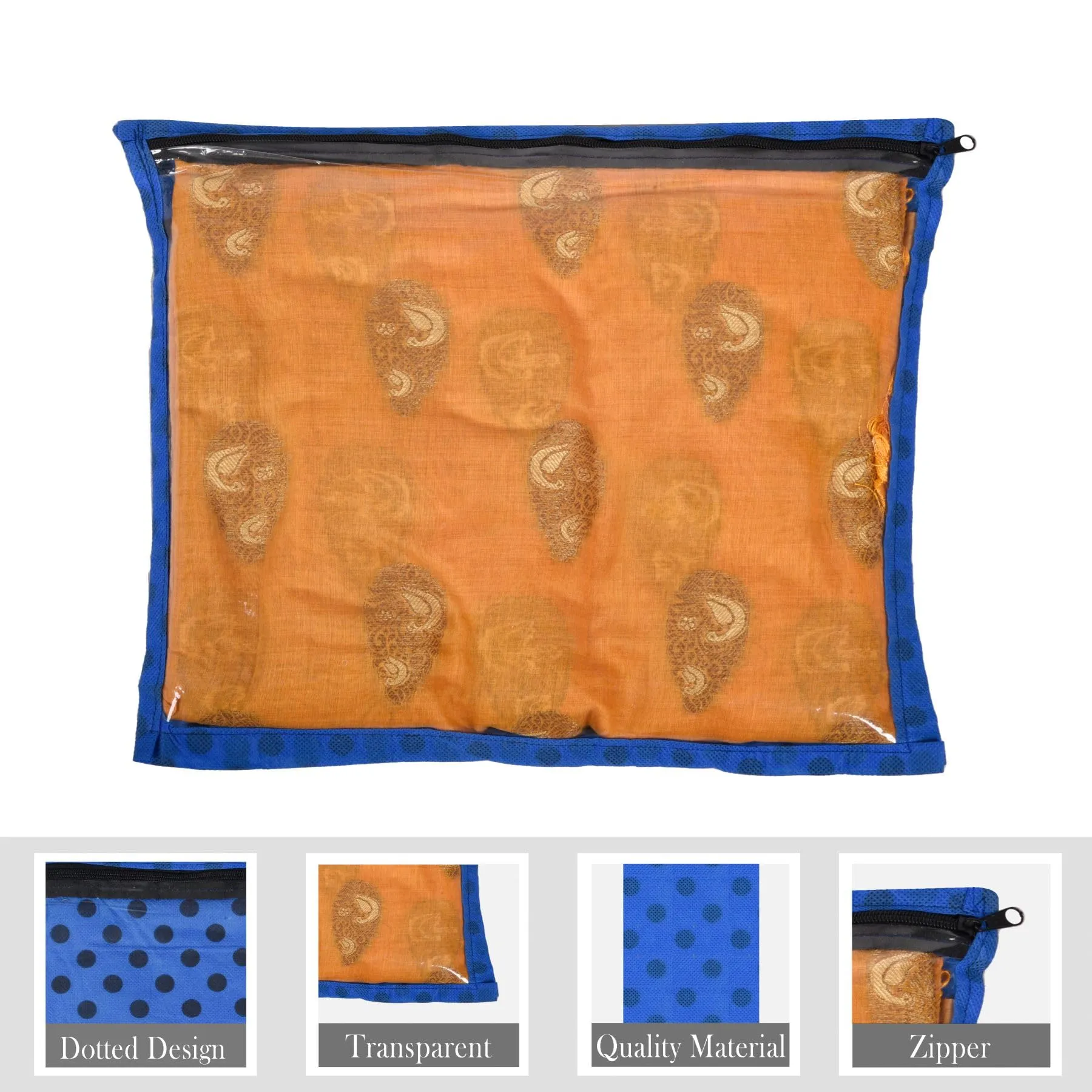 Kuber Industries Saree Cover | Clothes Storage Bag | Single Packing Saree with Zip Closure | Wardrobe Organizer | Cloth Stoarge Organizer | Dot Design | Pack of 24 | Blue