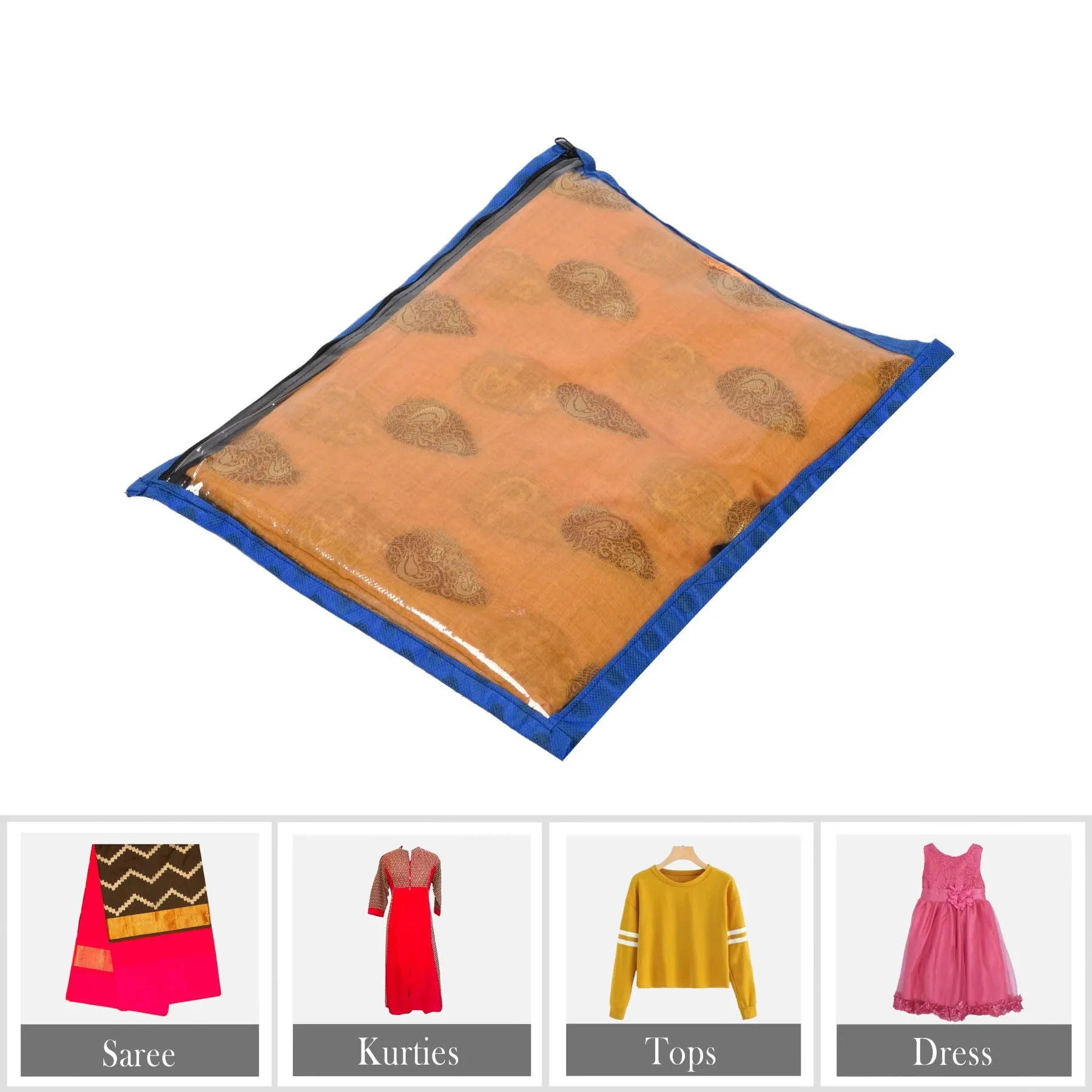 Kuber Industries Saree Cover | Clothes Storage Bag | Single Packing Saree with Zip Closure | Wardrobe Organizer | Cloth Stoarge Organizer | Dot Design | Pack of 24 | Blue
