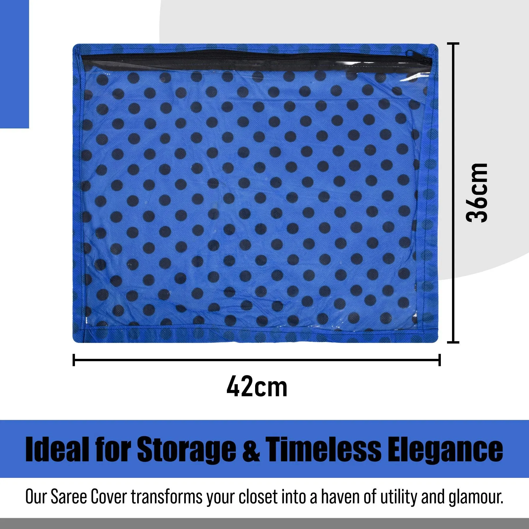 Kuber Industries Saree Cover | Clothes Storage Bag | Single Packing Saree with Zip Closure | Wardrobe Organizer | Cloth Stoarge Organizer | Dot Design | Pack of 24 | Blue