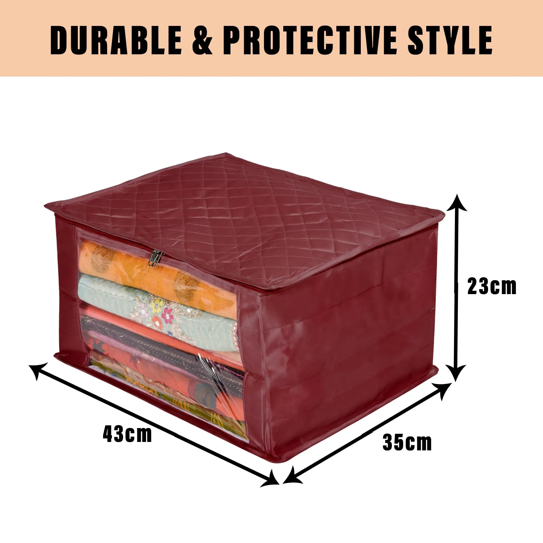 Kuber Industries Saree Cover | Zip Closure Saree Cover | Clothes Storage Bag | Wardrobe Organiser for Suit | Transparent Window Saree Cover | 9 inch | Pack of 3 | Maroon