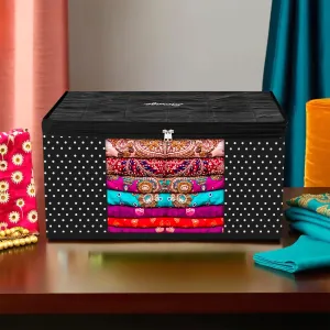 Kuber Industries Saree Cover | Zip Closure Saree Cover | Clothes Storage Bag | Wardrobe Organiser for Suit | Transparent Window Saree Cover | Bow Dot Border-Design | 9 inch | Maroon
