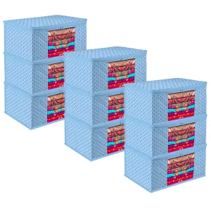 Kuber Industries Saree Cover | Zip Closure Saree Cover | Clothes Storage Bag | Wardrobe Organiser | Transparent Window Saree Cover | Floral-Design | 9 inch | Pack of 9 | Blue