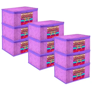 Kuber Industries Saree Cover | Zip Closure Saree Cover | Clothes Storage Bag | Wardrobe Organiser | Transparent Window Saree Cover | Flower-Design | 9 inch | Pack of 9 | Purple