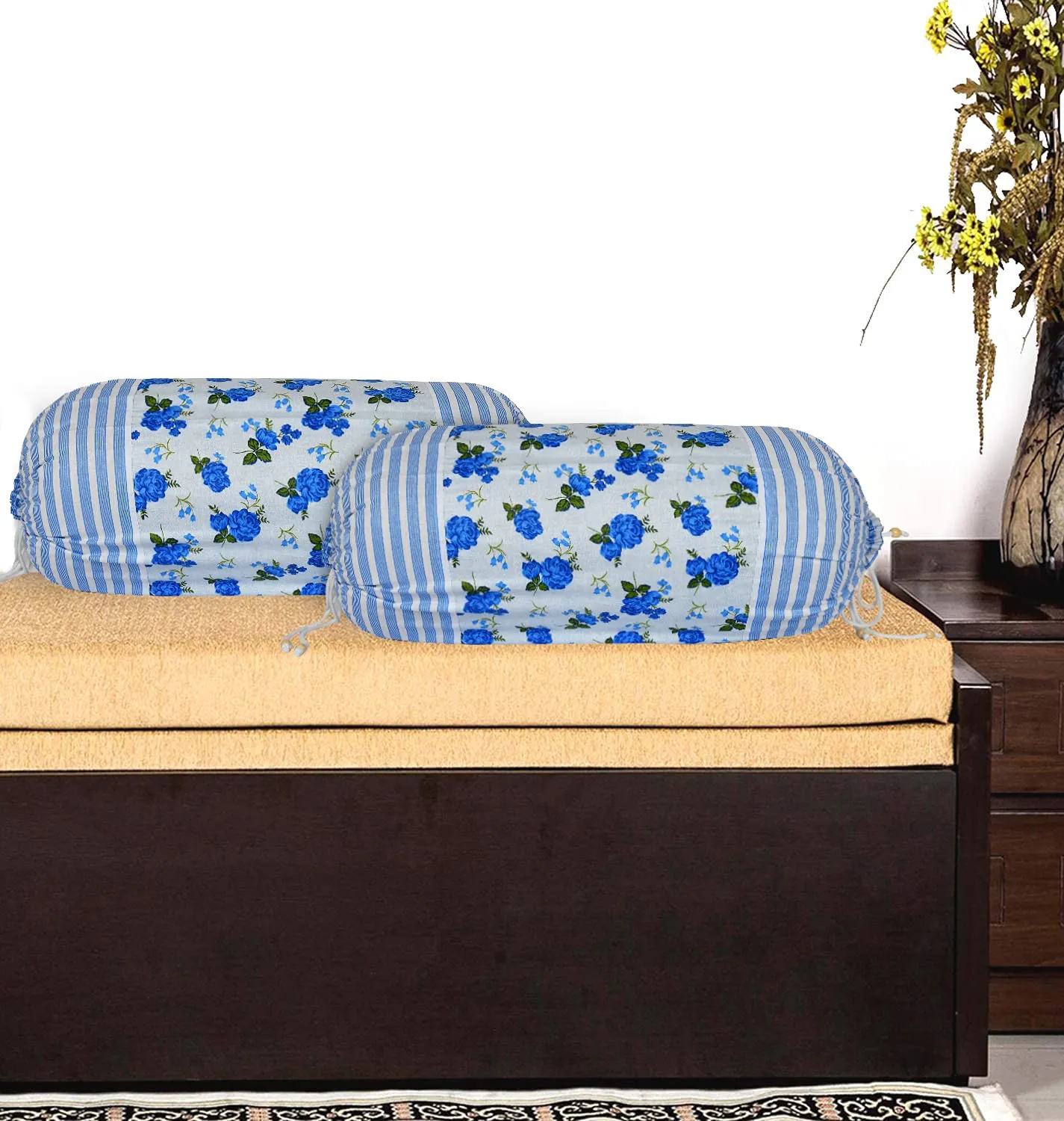 Kuber Industries Set of 6 Flower Design Soft & Smooth Cotton Bolster Cover 16 x 30 inch (Blue)