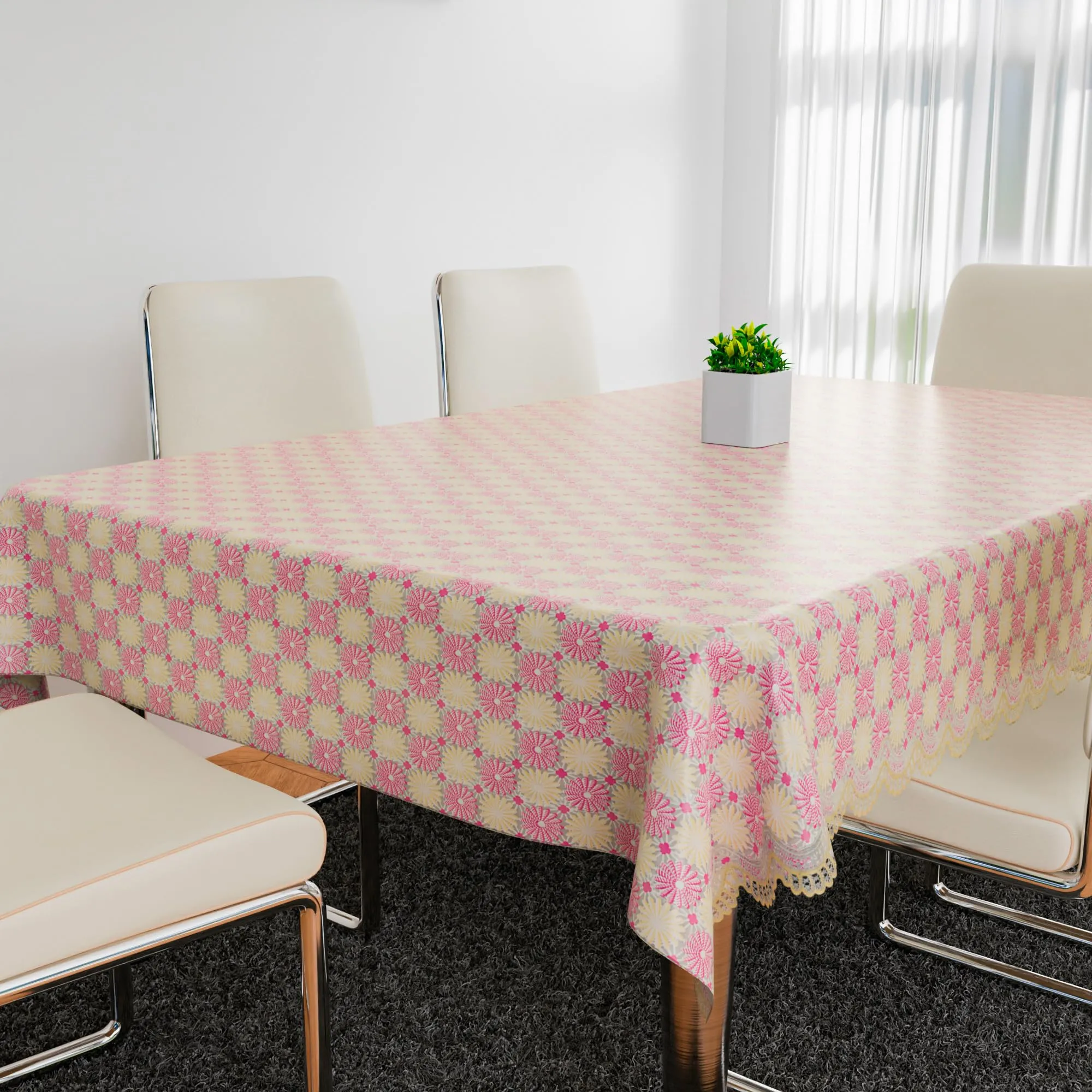 Kuber Industries Table Cover | Polyvinyl Dining Table Cloth Cover | Center Table Cover | Table Cover for Kitchen Table | Flower Maiva Table Cover for Hall Décor | 54x84 Inch | Pink