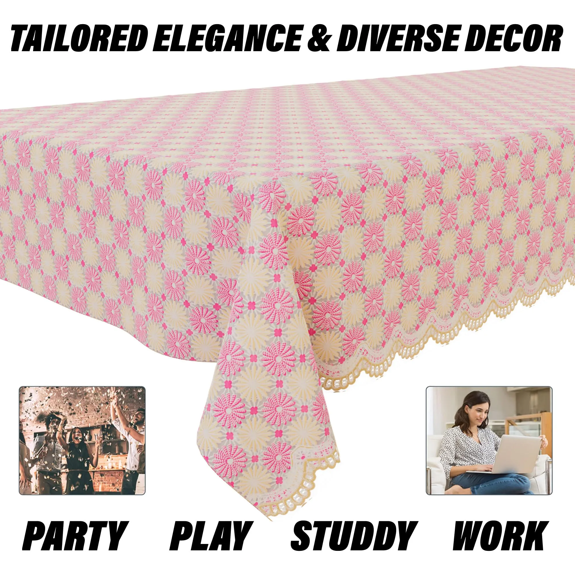 Kuber Industries Table Cover | Polyvinyl Dining Table Cloth Cover | Center Table Cover | Table Cover for Kitchen Table | Flower Maiva Table Cover for Hall Décor | 54x84 Inch | Pink