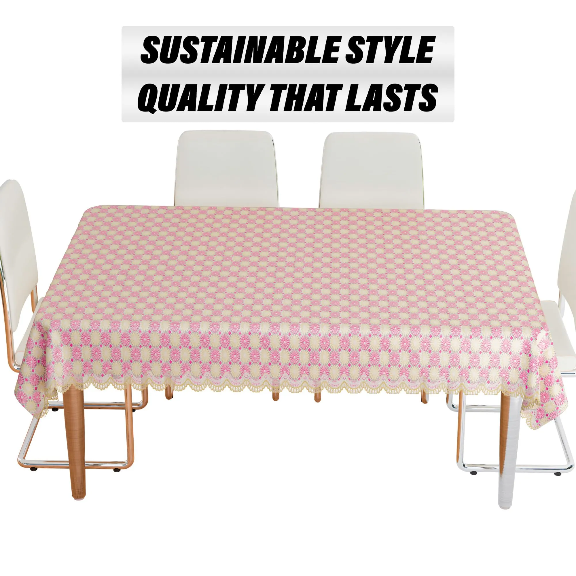 Kuber Industries Table Cover | Polyvinyl Dining Table Cloth Cover | Center Table Cover | Table Cover for Kitchen Table | Flower Maiva Table Cover for Hall Décor | 54x84 Inch | Pink