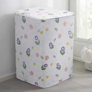 Kuber Industries Top Loading Washing Machine Cover |Waterproof And Dust Proof Fully Automatic Washing Machine Cover |Tulip Laundry Machine Protect Cover With Zip |White And Purple