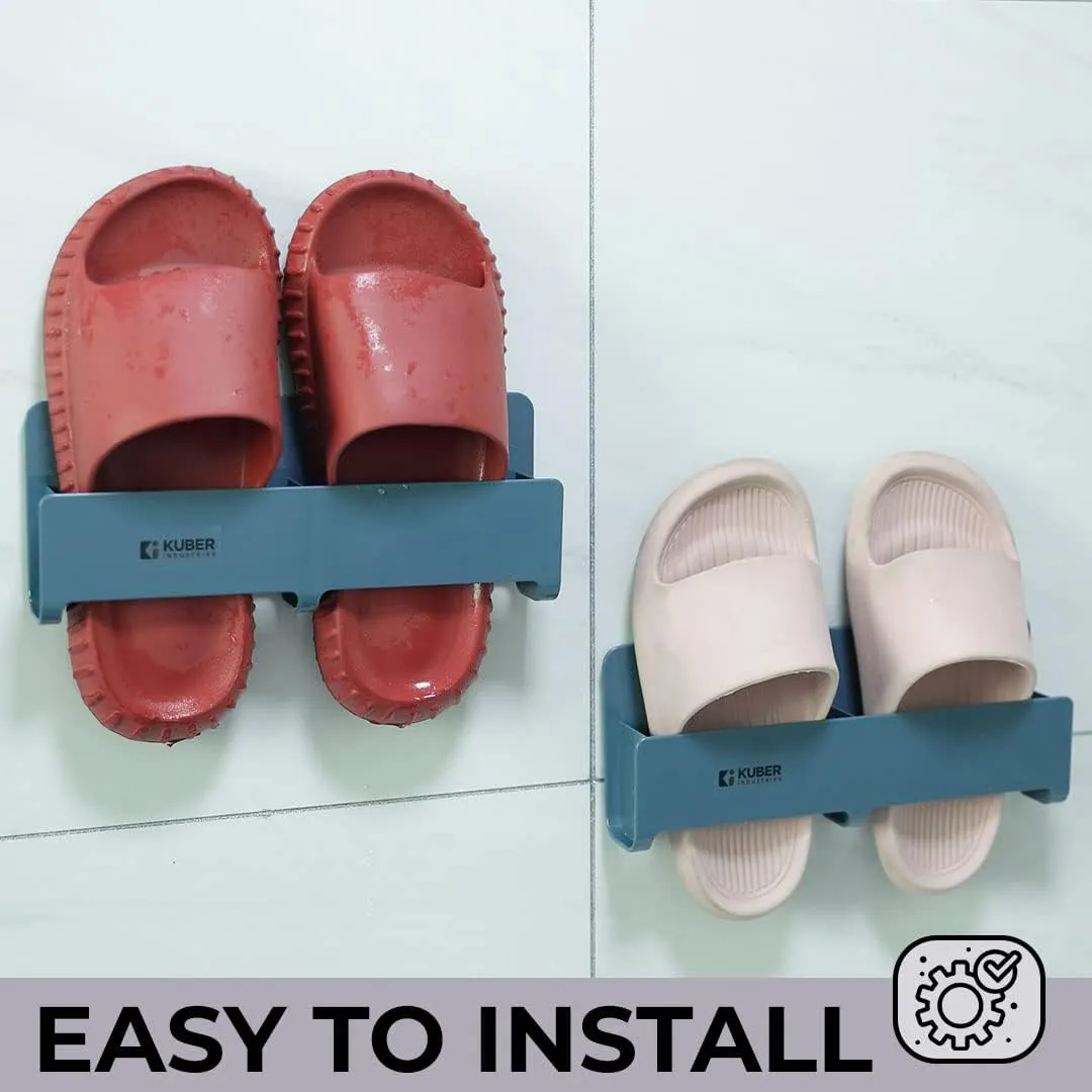 Kuber Industries Wall Mounted Shoe Rack for Home|Super Quality ABS/PVC|Compact & Durable|Self-Adhesive & Easy to Install|Unique Design|Shoe Stand For Bathroom & Bedroom|Set Of 2|1354A|Blue (Pack Of 3)
