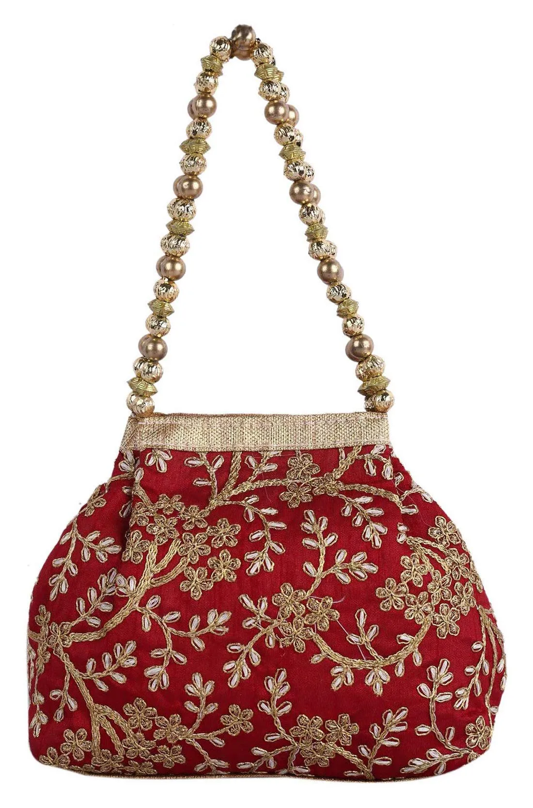 Kuber Industries Women 2 Pieces Polyester Embroidered Woman Potli Bag, Maroon & Cream - Ctktc31401