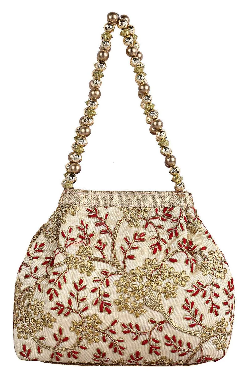 Kuber Industries Women 2 Pieces Polyester Embroidered Woman Potli Bag, Maroon & Cream - Ctktc31401