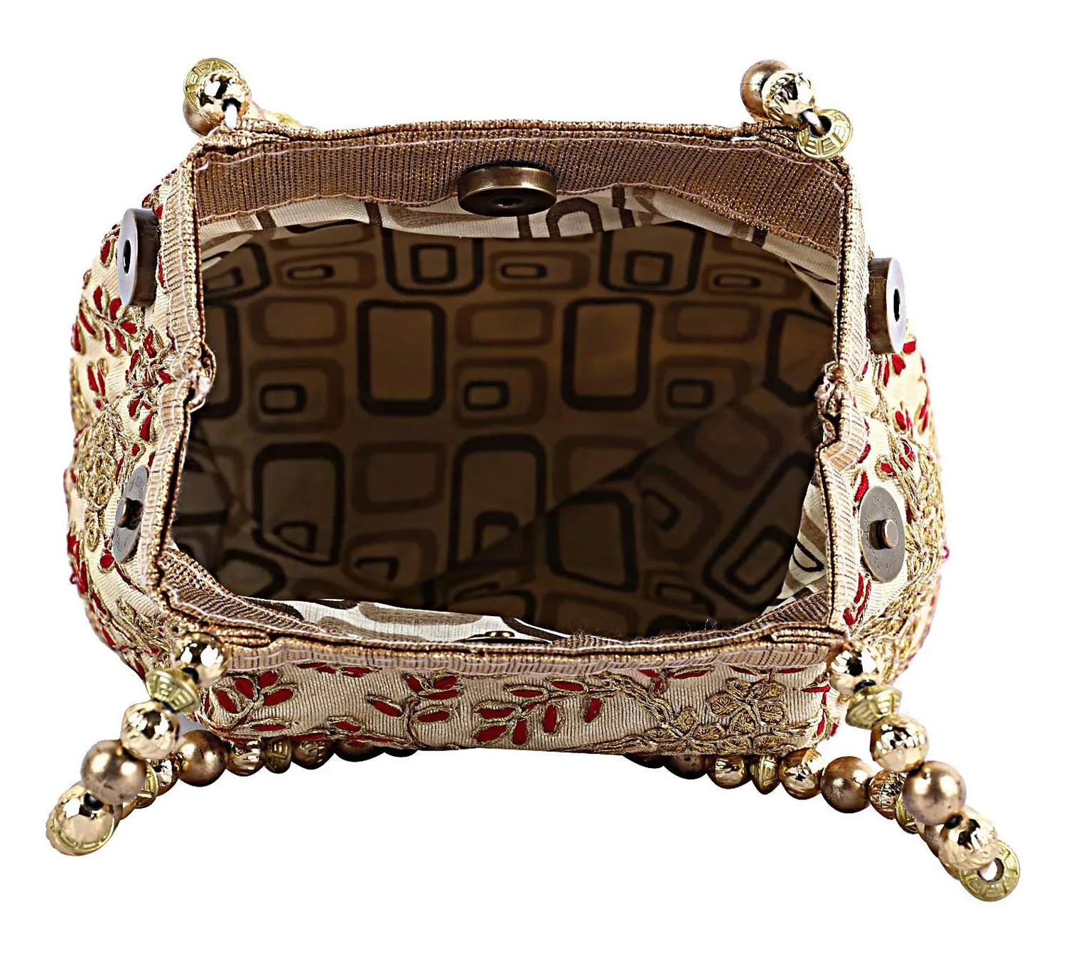 Kuber Industries Women 2 Pieces Polyester Embroidered Woman Potli Bag, Maroon & Cream - Ctktc31401
