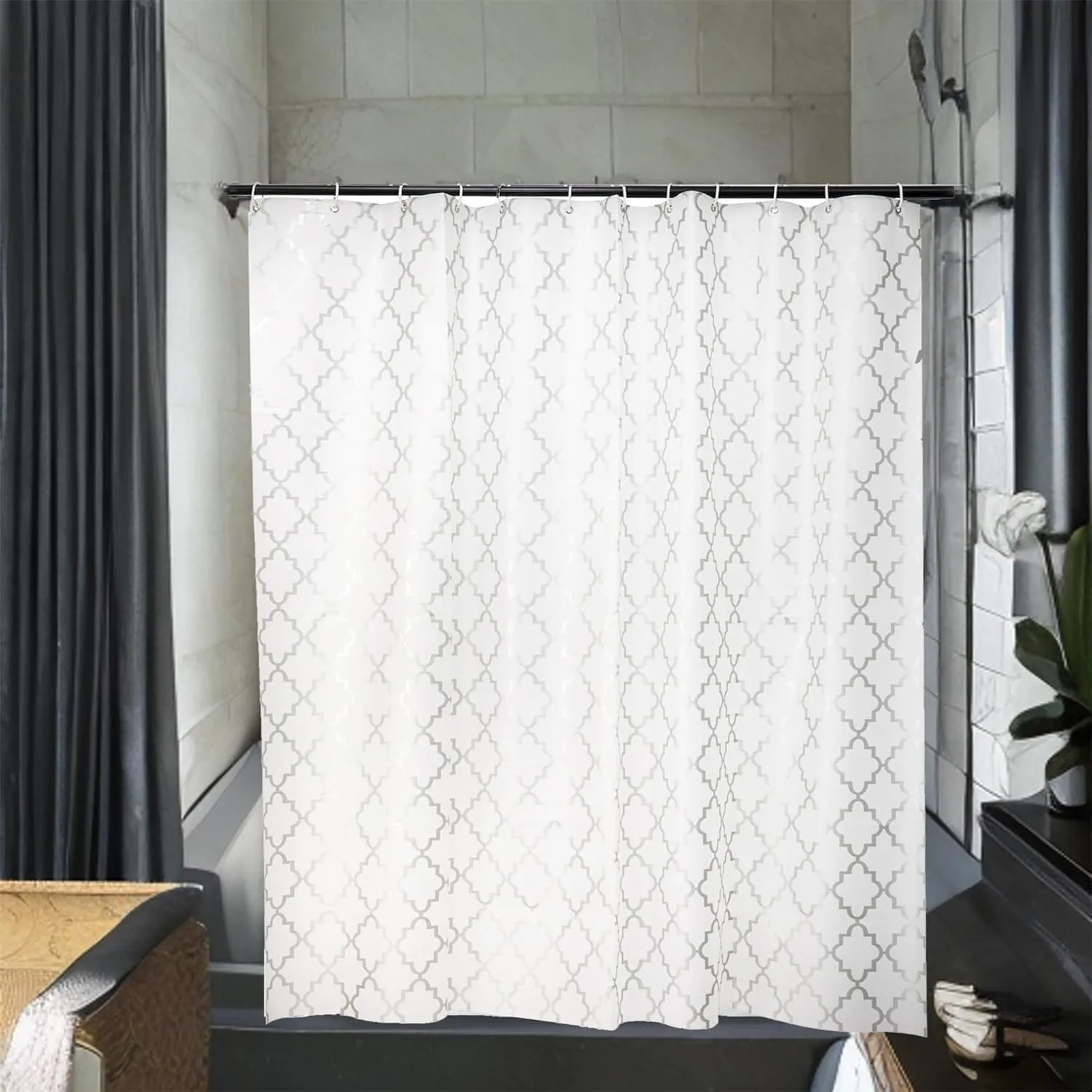 Kuber IndustriesSoft Texture Bath curtain|Natural Drape Waterproof Shower Curtain 6 Feet|Pack of 4|Silver