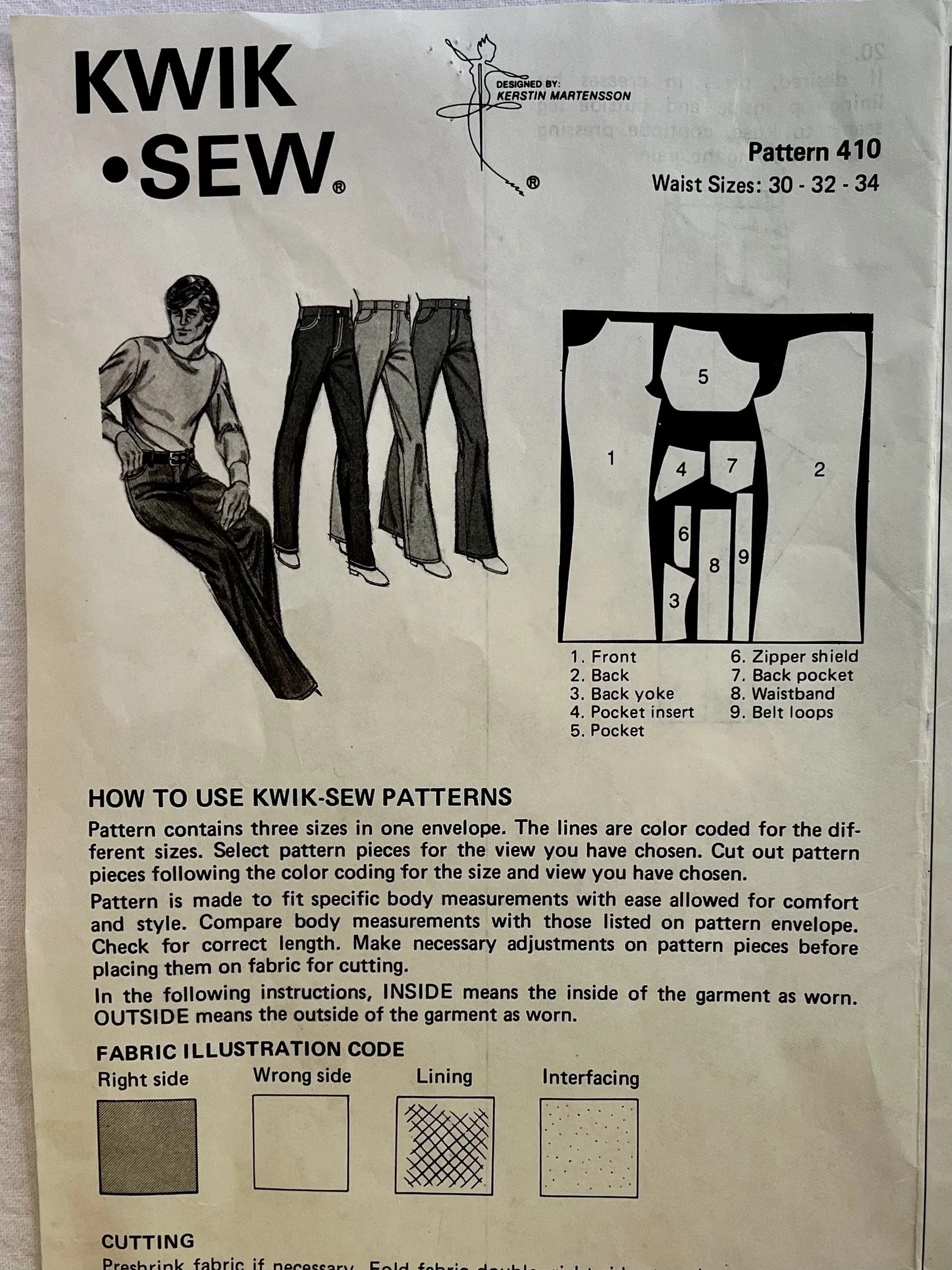 Kwik Sew 410 CUT Men's Wear Size 34