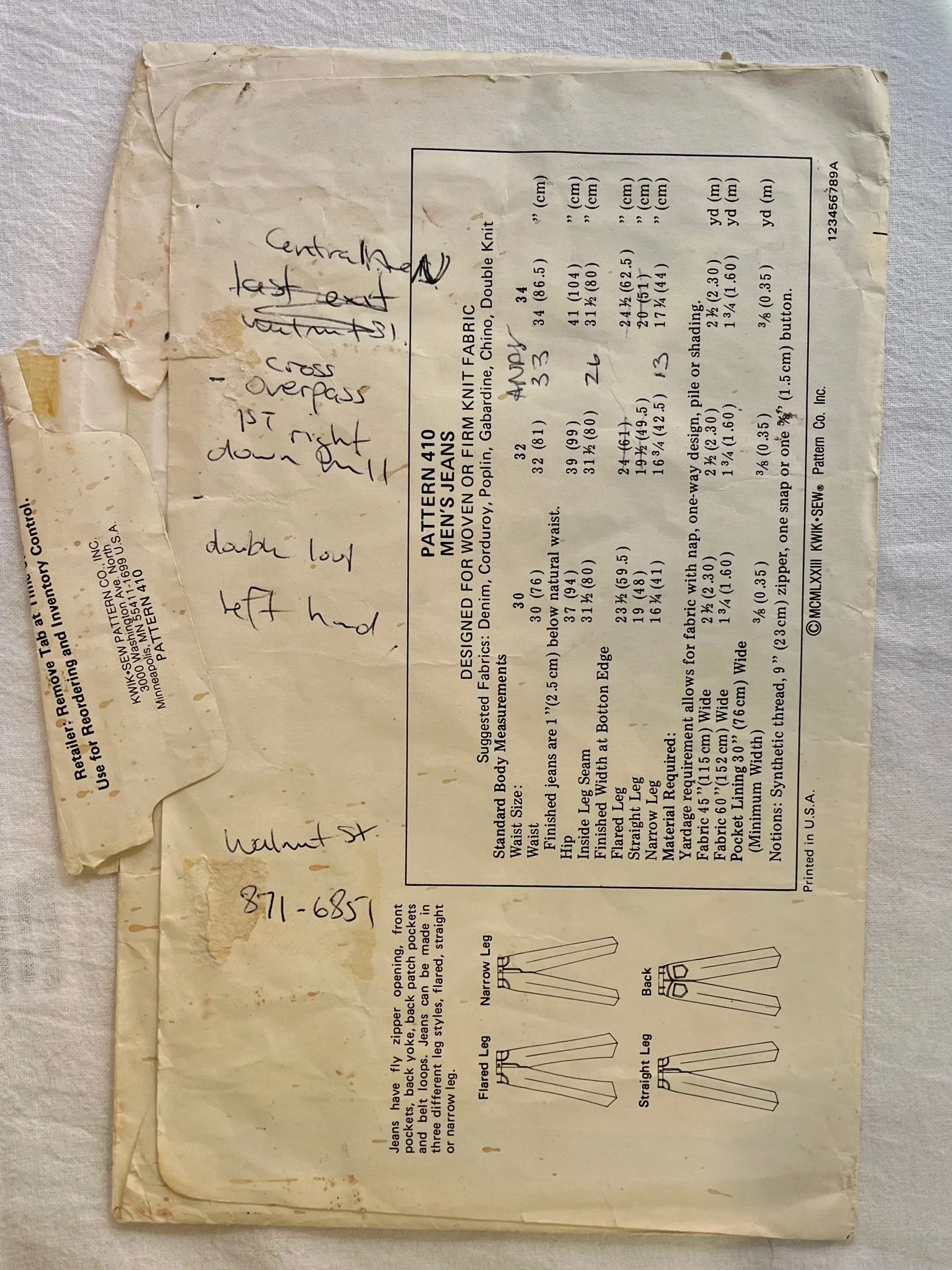 Kwik Sew 410 CUT Men's Wear Size 34