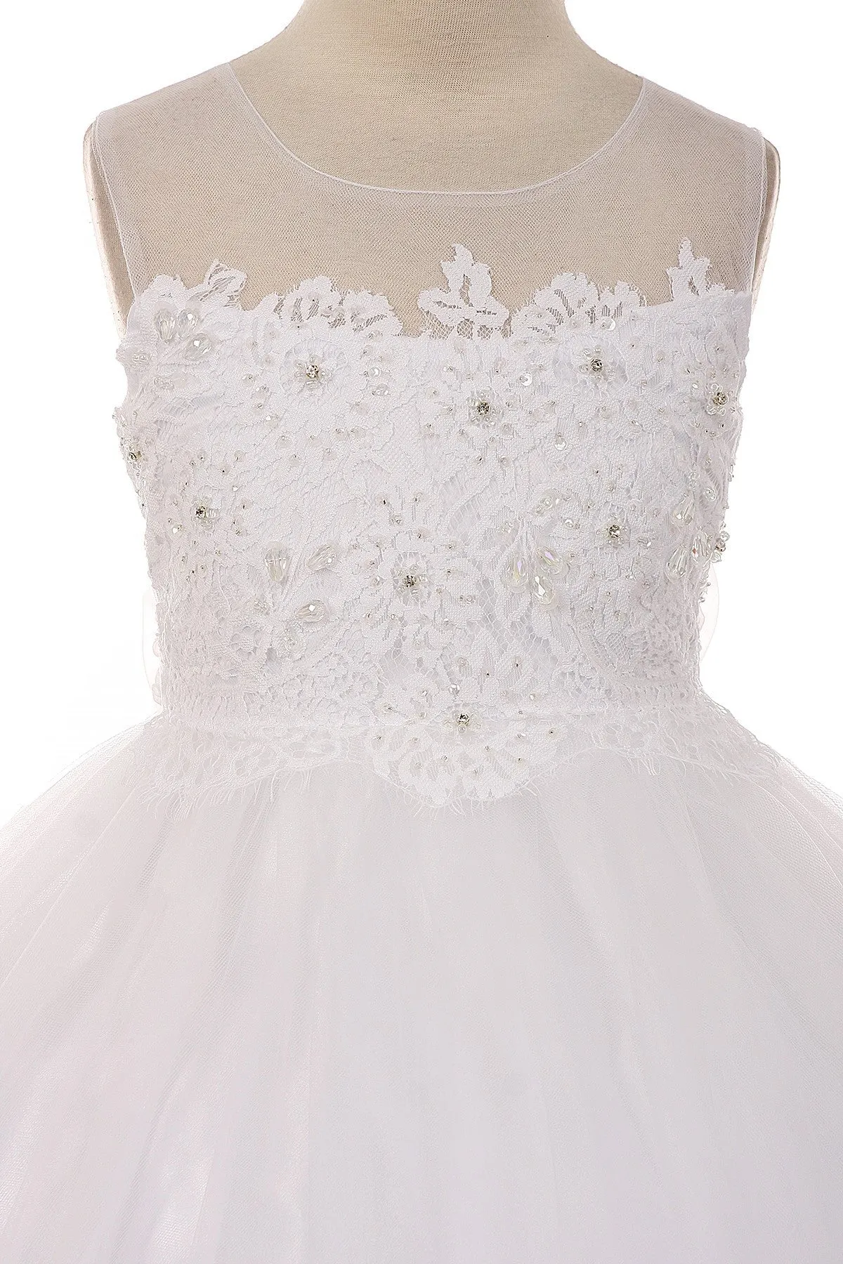 Lace Applique Illusion Bateau Girls Dress with Plus Sizes