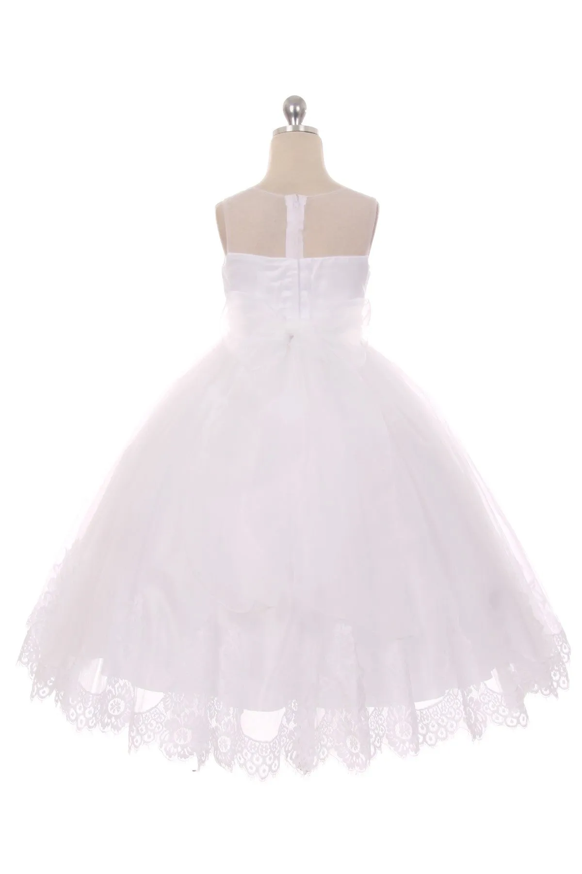 Lace Applique Illusion Bateau Girls Dress with Plus Sizes