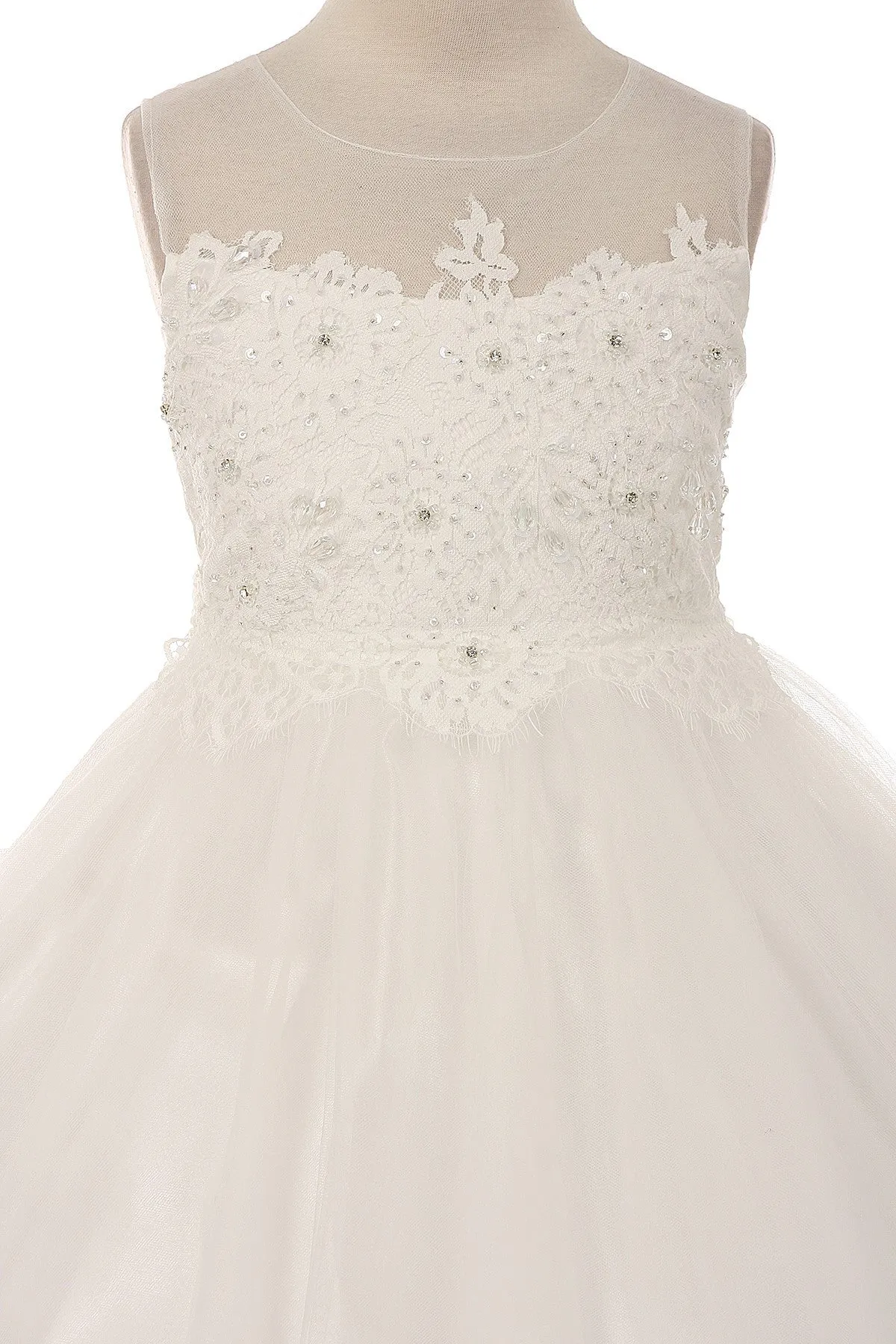 Lace Applique Illusion Bateau Girls Dress with Plus Sizes