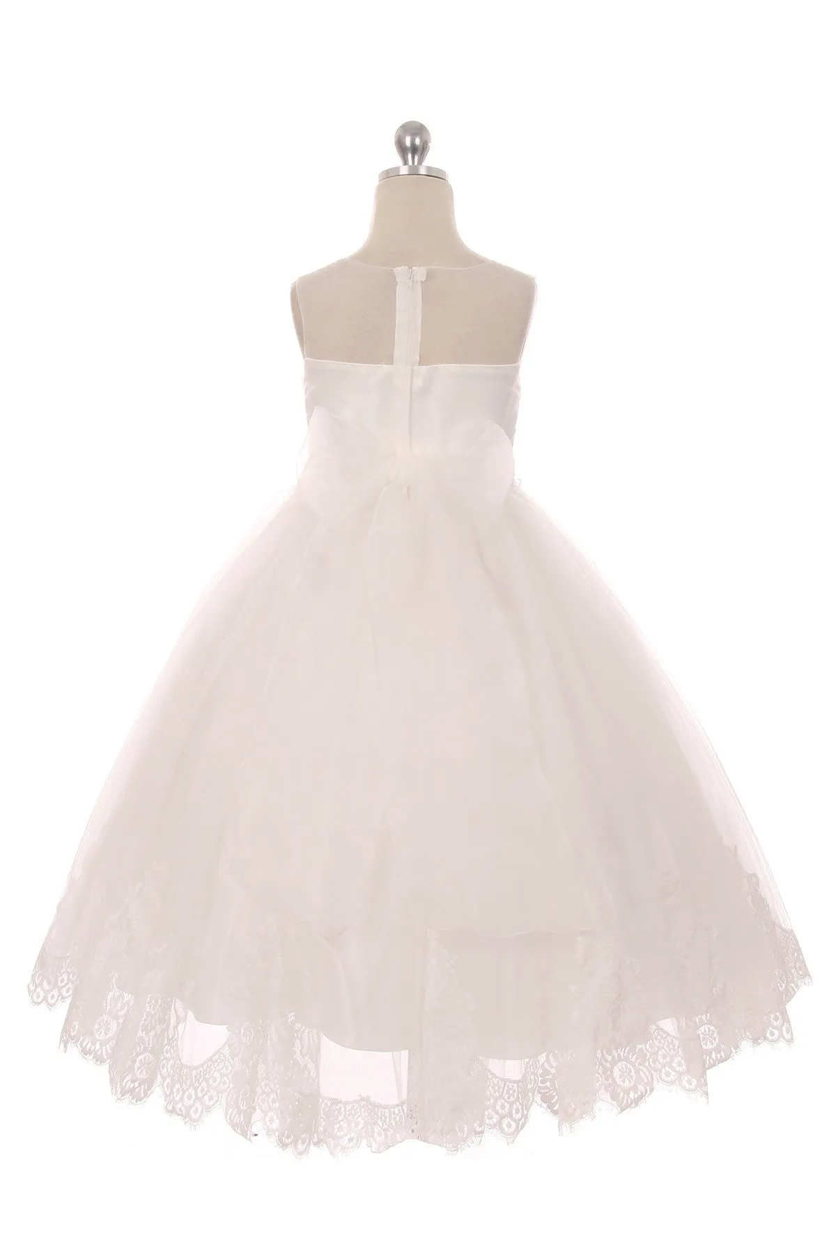 Lace Applique Illusion Bateau Girls Dress with Plus Sizes