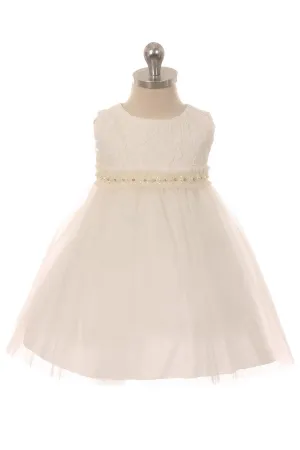 Lace Illusion Baby Dress with Mesh Pearl Trim