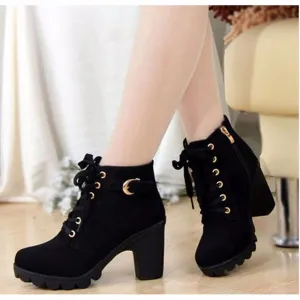 Lace-Up Square Heel Winter Ankle Boots