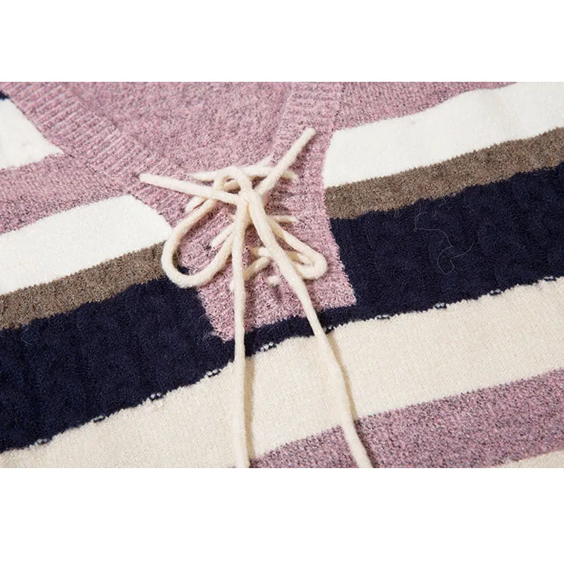 Lace-up Strip Vest Sweater