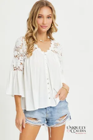 Lacey Crochet Lace Button Down Top