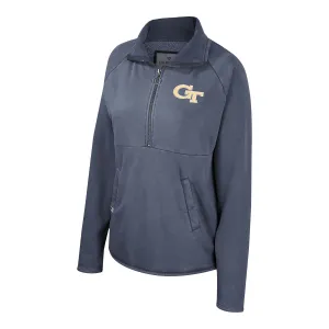 Ladies Georgia Tech Yellow Jackets Audrey Acid Washed Fleece Navy 1/4 Zip