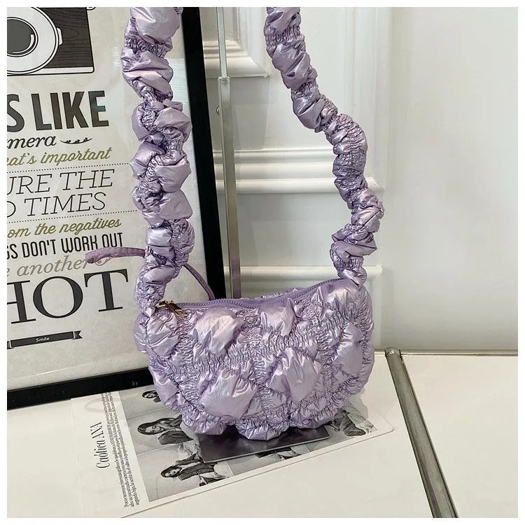 Ladies Puffer Cloud Crossbody Bag Trendy Metallic Handbag SKAB004