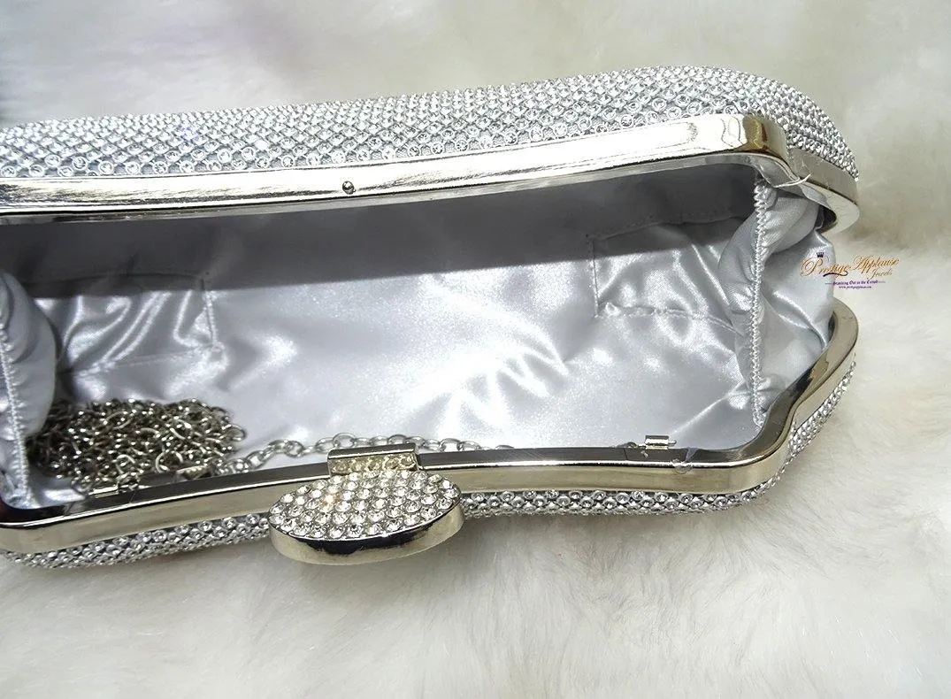 Ladies Sparkly Crystal Diamante Evening Silver Bag Wedding Clutch Party Bag Womens Handbag