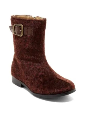 Lamour Girls Brown Furry Buckle Design Zipper Boots 11-13 Kids