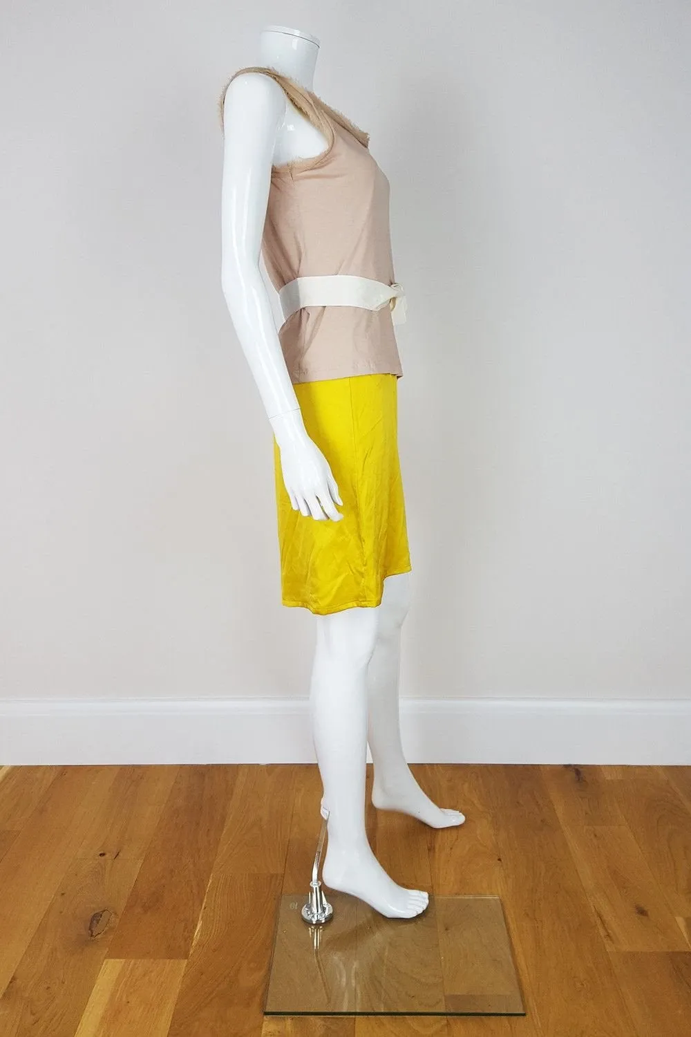 LANVIN Vintage Sleeveless Mini Dress - Yellow Cream Colour-block Dress (S)