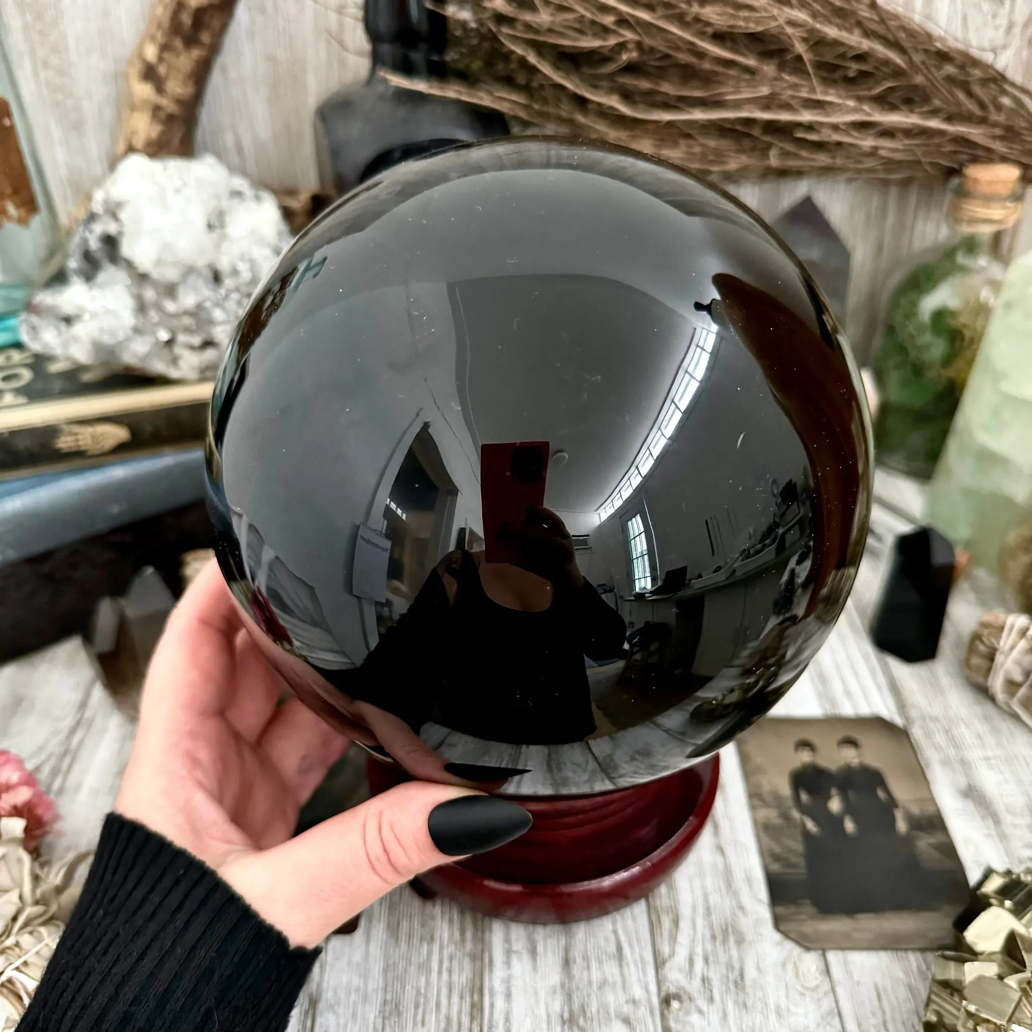 Large Black Obsidian Crystal Ball / Foxlark Collection