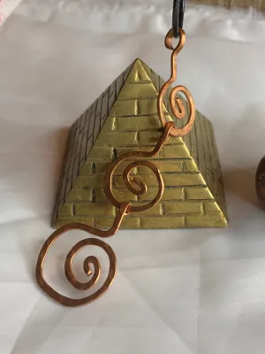 Large Geometric Unique Hammered Copper Spiral Trinity Pendant