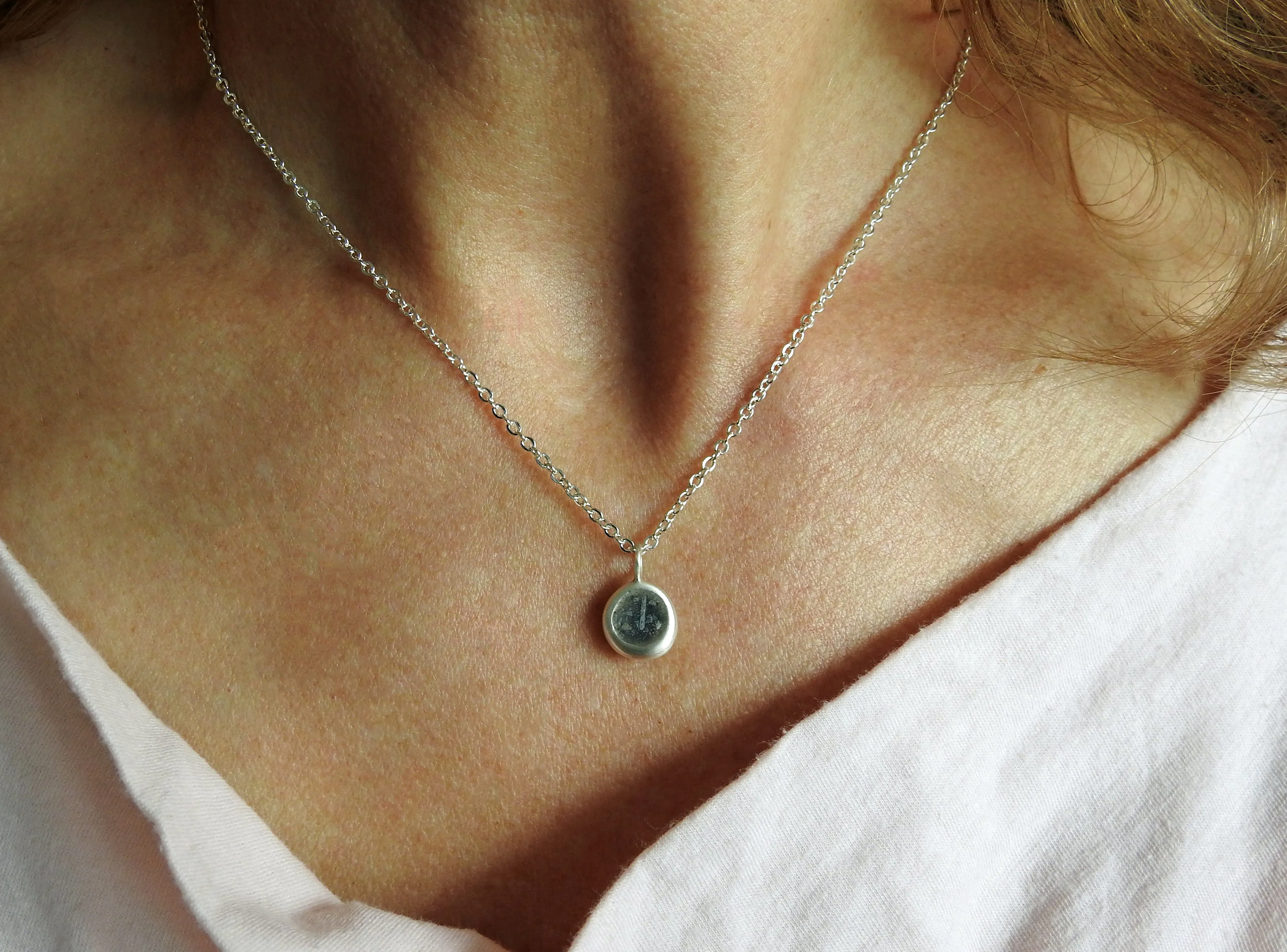 Large limestone inlay pebble pendant
