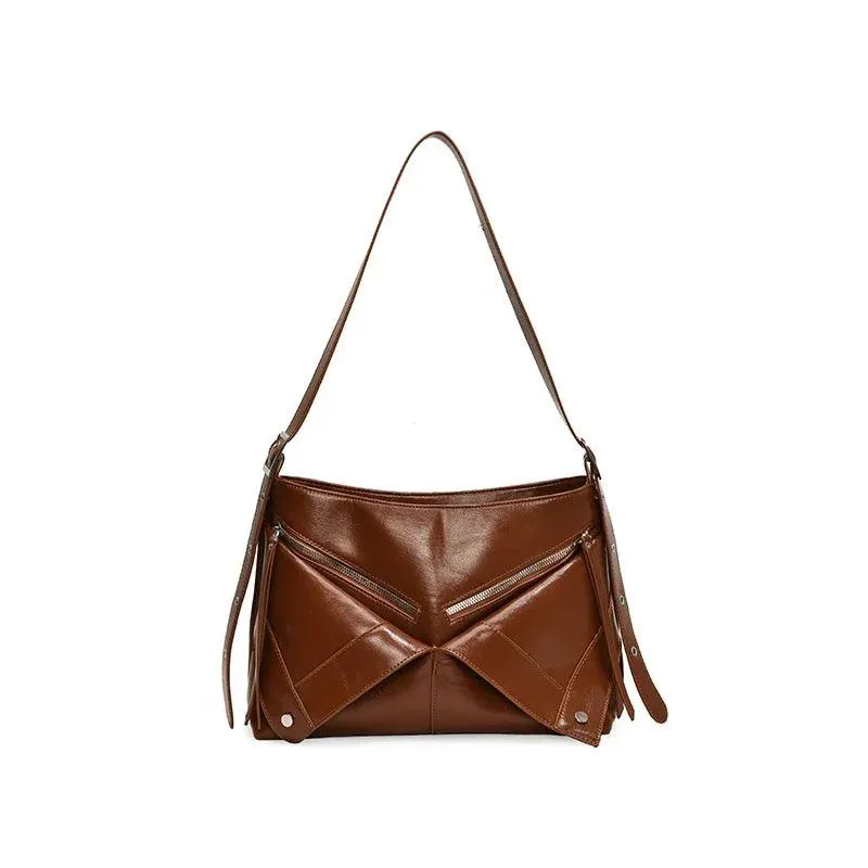 Large Shoulder Bags Leather Rivet Geometric Style Women Soft Zipper Crossbody