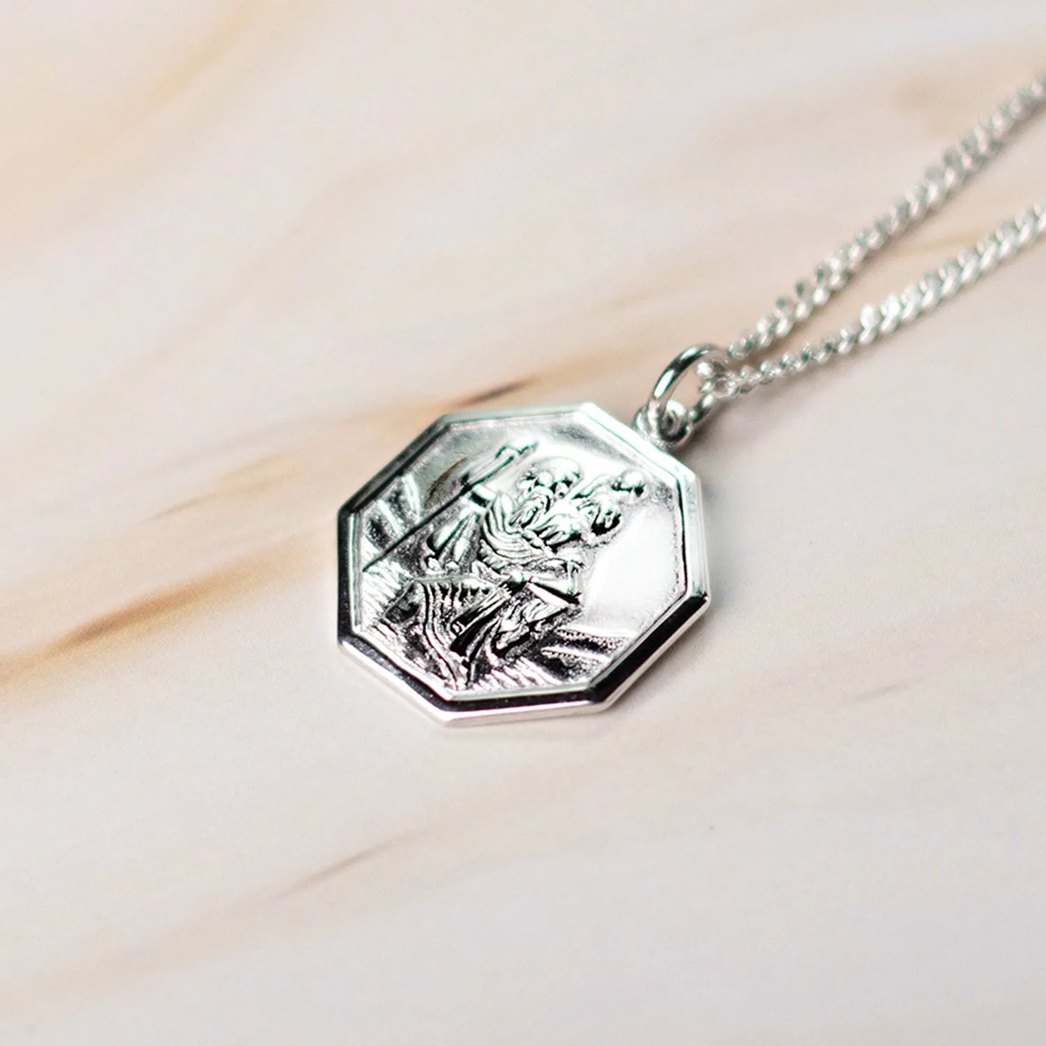Large St Christopher Necklace White Gold   Engraving