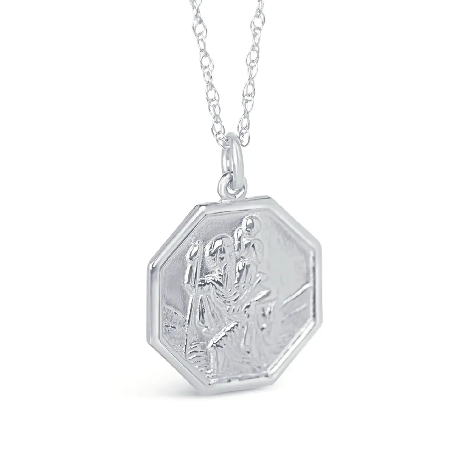 Large St Christopher Necklace White Gold   Engraving