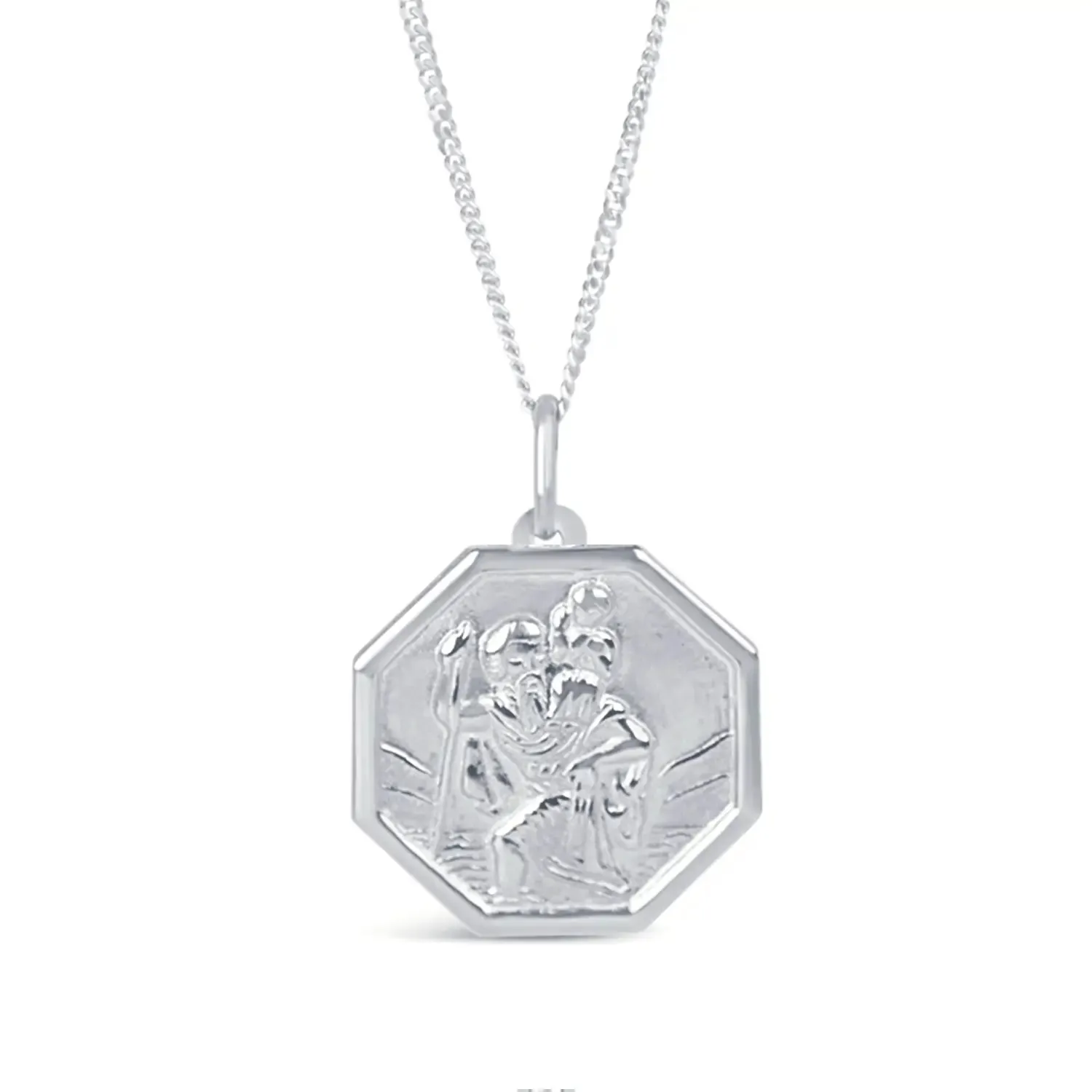 Large St Christopher Necklace White Gold   Engraving