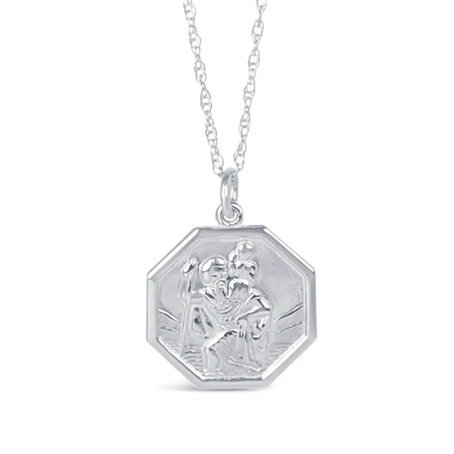 Large St Christopher Necklace White Gold   Engraving