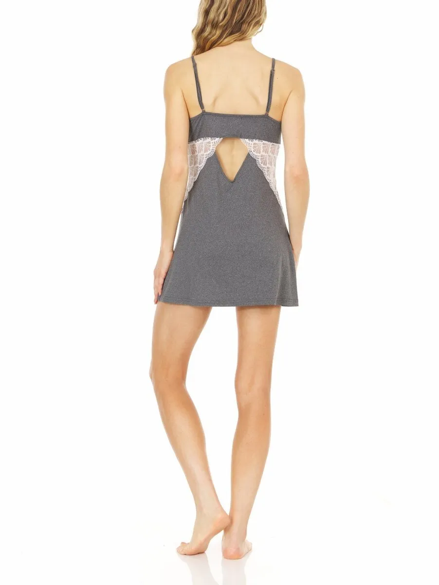 Laundry by Shelli Segal Womens Yummy Jersey Chemise Nightdress | Elegant Lightweight Sleepwear w/ Waist Lace Detail | Sleeveless Adjustable Straps w/ "V" Back Cutout | Small to Extra Large Sizes