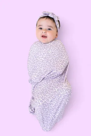 Lavender Leopard Dream Swaddle & Beanie