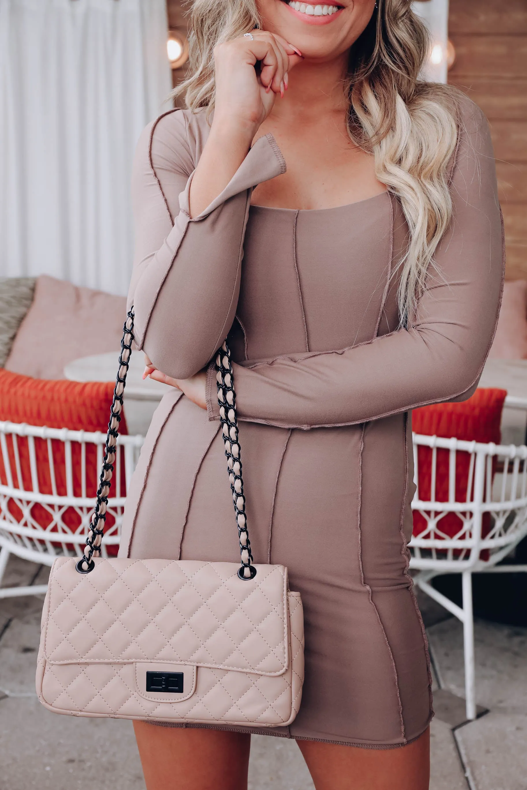 Lavishly Quilted Crossbody Purse - Nude