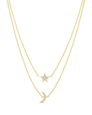 Layered CZ Crescent & Star Necklace
