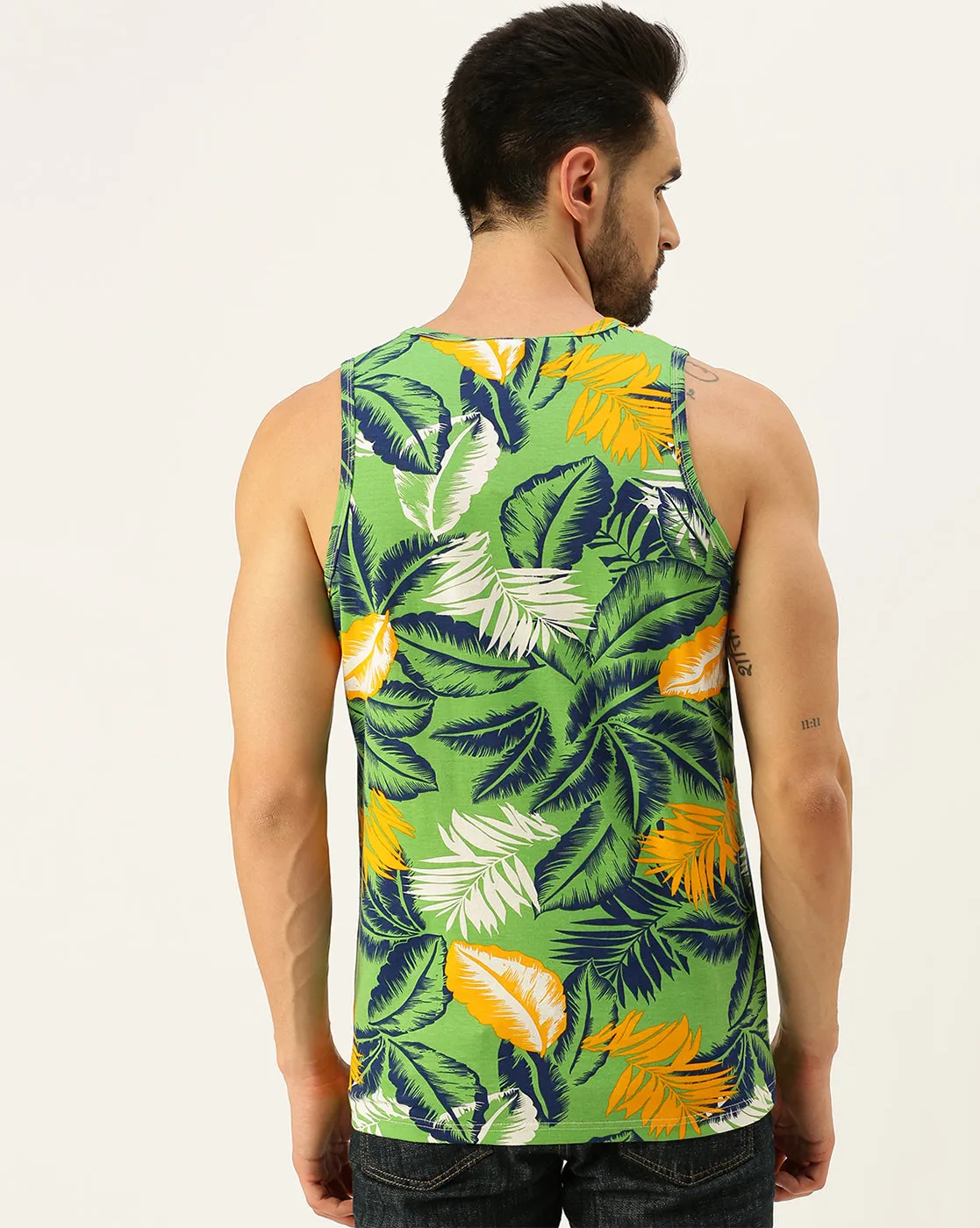 Leaf Printed Green Gym Vest
