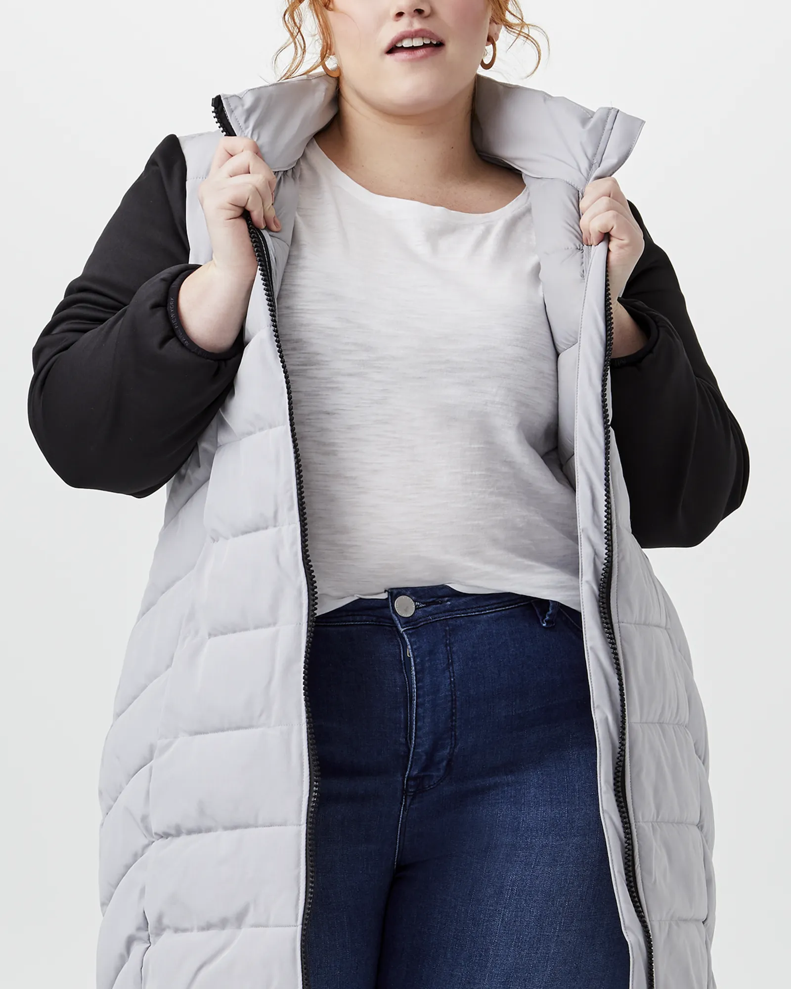 Leah Long Puffer Jacket | Light Grey / Black