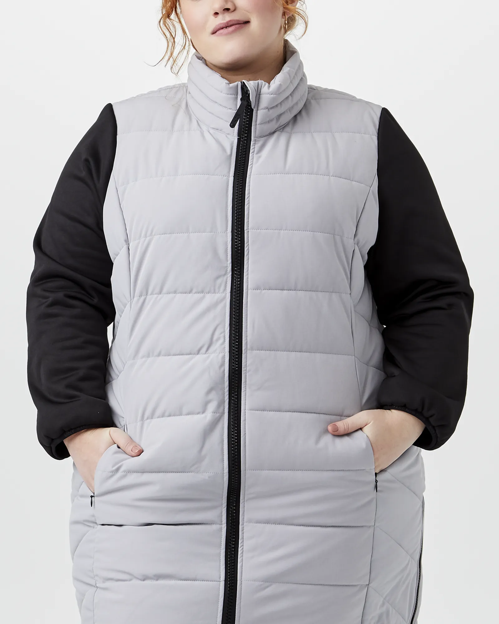 Leah Long Puffer Jacket | Light Grey / Black