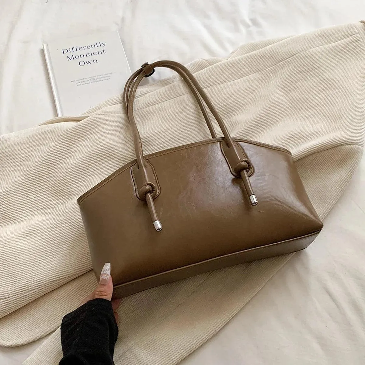Leather Tote Bags Women Large Trapezoid Zipper Double Handles Handbag Purses