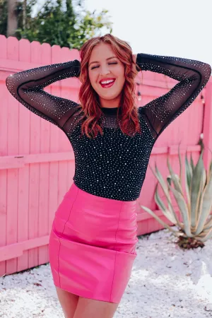 Leave A Little Sparkle Mesh Bodysuit - Black